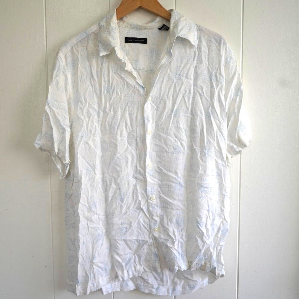Via Europa Mens Casual Button Down Summer Pattern Top Sz L